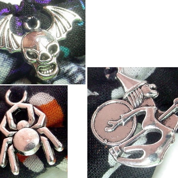 3 HALLOWEEN HAIR BOWS SKULL GHOST CANDY CORN SPIDER CHARMS  HANDMADE 100% COTTON - Picture 2 of 3